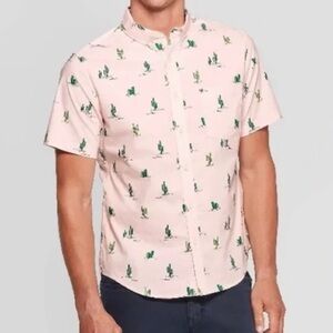 Goodfellow & Co Slim Fit Pink Cactus Button Down Shirt Size L